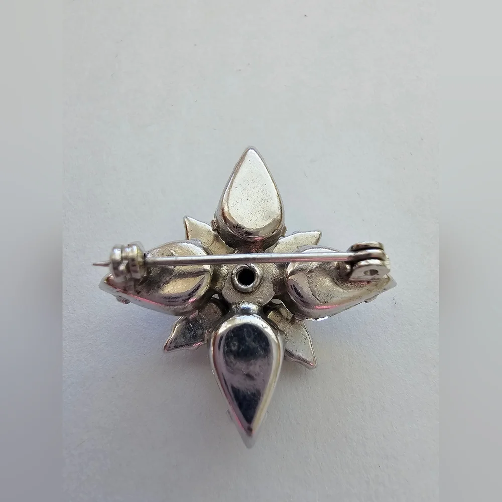 Vintage North Star Brooch Clear Pear Cut Rhinestone Maltese Cross Pin MCM